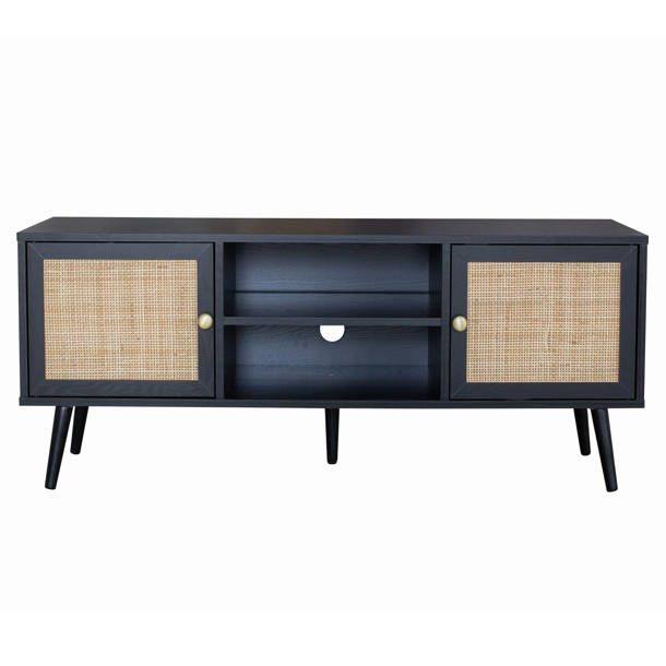 Beachcrest Home Presley Rattan Storage Media Console for TVs up to 59